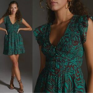 Anthropologie Teal and Black Mini Dress